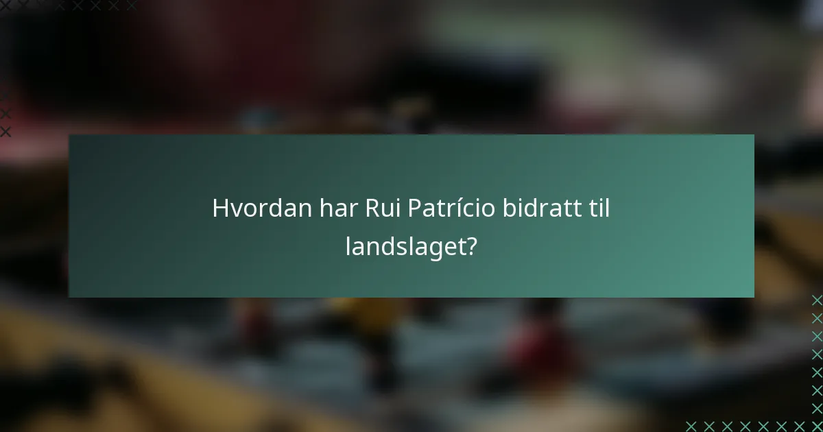 Hvordan har Rui Patrício bidratt til landslaget?